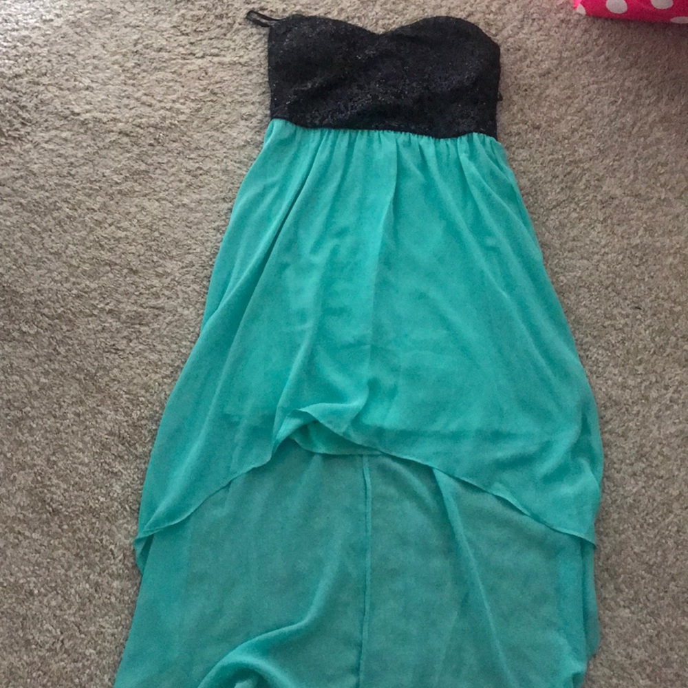 High low black and sea foam green dress